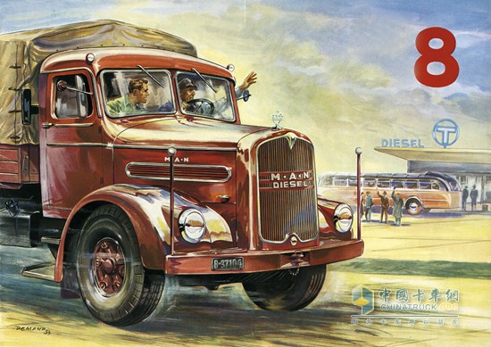 1951年,匹配了V8發(fā)動(dòng)機(jī)的曼恩F8卡車(chē)，可達(dá)180馬力