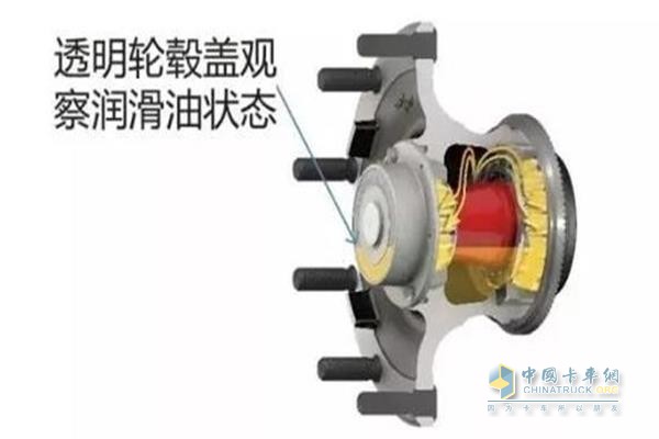 康邁輪轂端蓋設(shè)有一個(gè)便于日常檢查的透明窗口