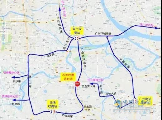 禪桂中心區(qū)、三龍灣片區(qū)往返廣州市區(qū)的車輛繞行路徑